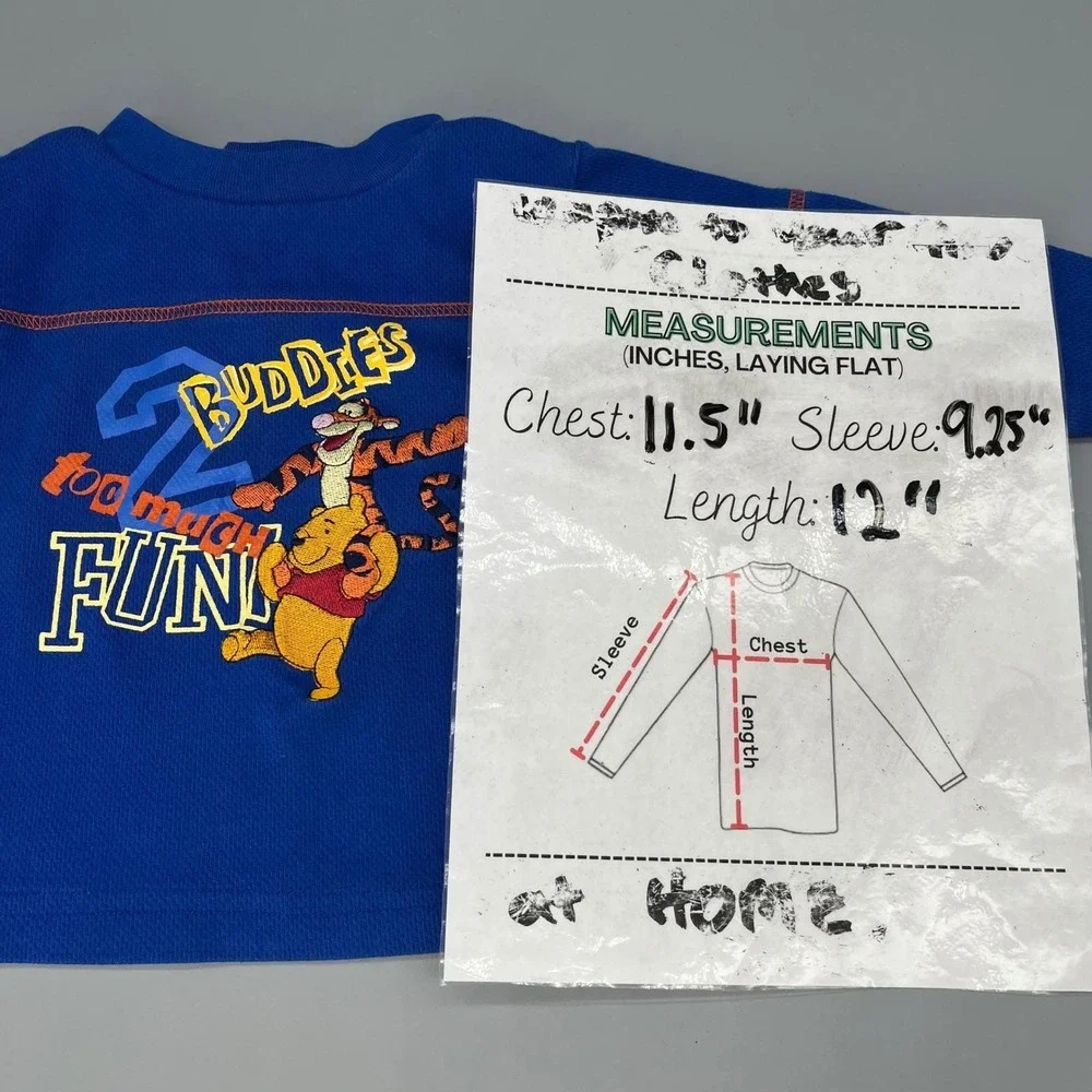 Vtg Disney Baby Winnie the Pooh & Tigger Shirt 12M Blue Long Sleeve Top 90s Y2K